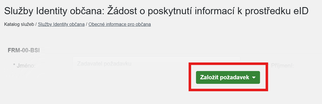 Klikne na „Založit požadavek“