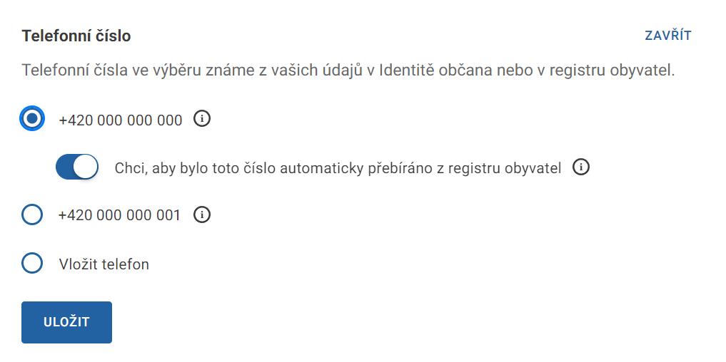 Sekce Vaše údaje na Portálu národního bodu