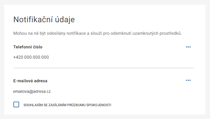 Sekce Vaše údaje na Portálu národního bodu
