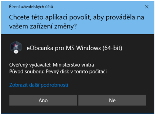 Dotaz instalačního balíčku eObčanka při instalaci pro MS Windows